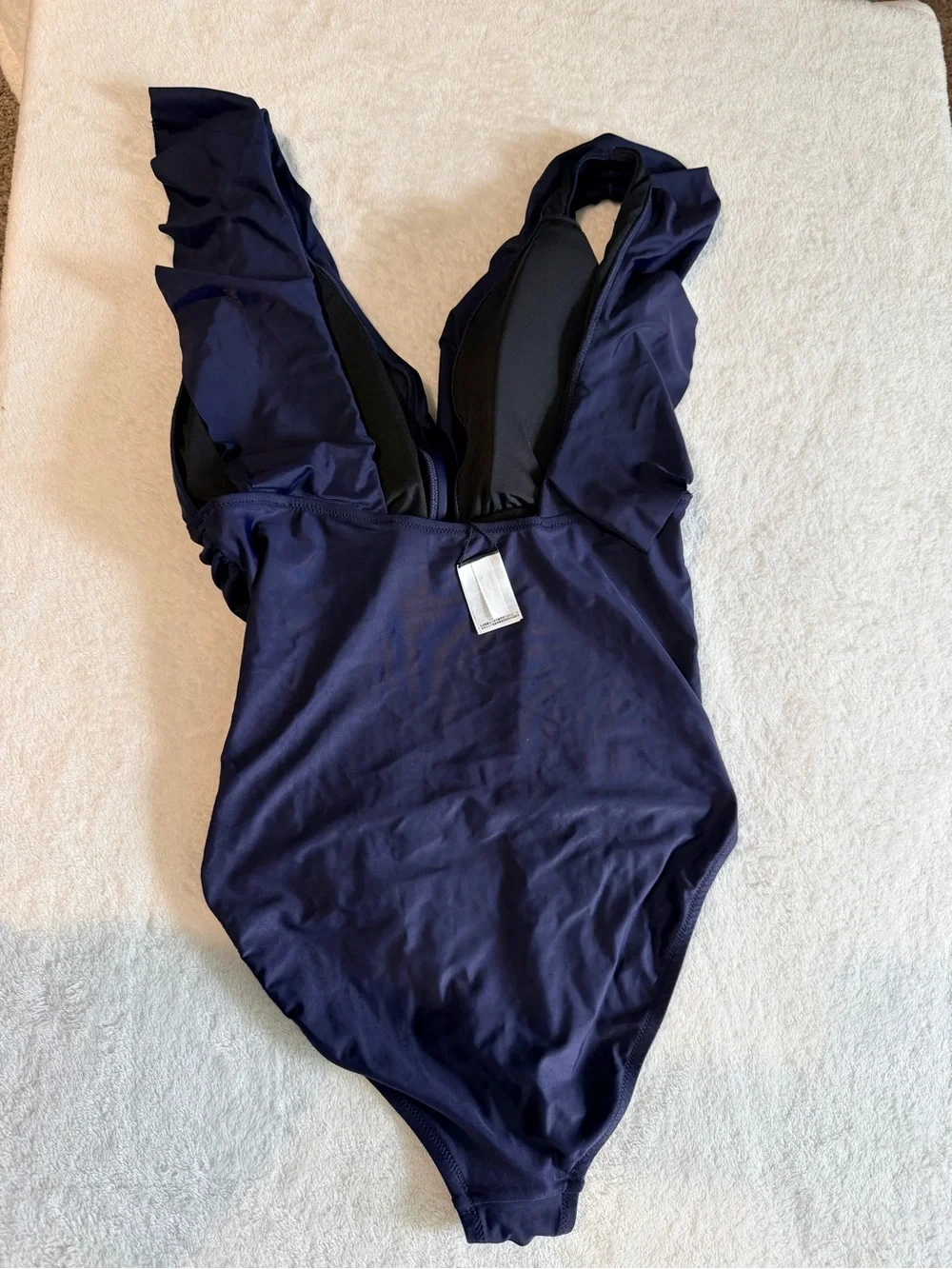 J.Crew navy blue V-neck ruffle one-piece swimsuit